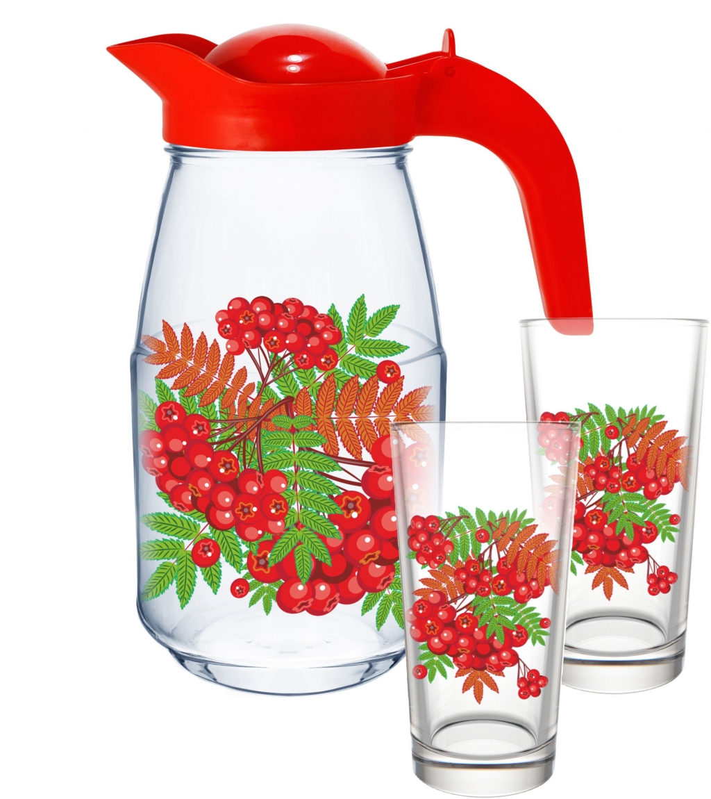 Набор для воды 3пр. "Рябинушка" (кувшин 1,5л+2 стакана 0,25л)(стекло) (1/4)