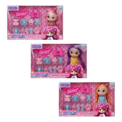 Кукла 11 см с аксессуарами, PP, ABS, 21,5х4,5х16,5см, 3диз ИГРОЛЕНД (6/180)