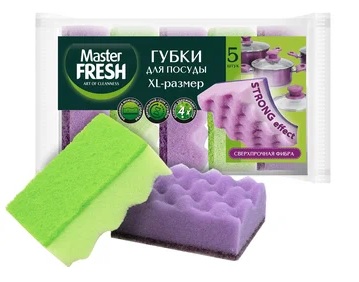 Губки д/мытья посуды XL-размер STRONG effect, 5шт Master FRESH (1/36) Губки д/мытья посуды XL-размер STRONG effect, 5шт Master FRESH (1/36)