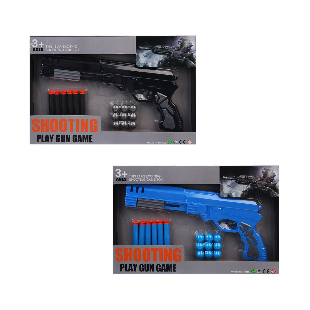 Пистолет с шариками и пулями, ABS, PP, EVA, 37х3,5х24 см, 2диз ИГРОЛЕНД (1/48)