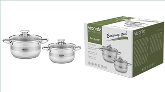 Набор посуды 4 предм.VICONTE (2кастрюли с ст/кр: 1.4 Л (d14 см ), 3 Л (d18 см ), нжс, п/у (1/4)
