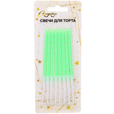 Свечи в торт "Happy" 8 шт. 12,5 см, зеленый (24/24)