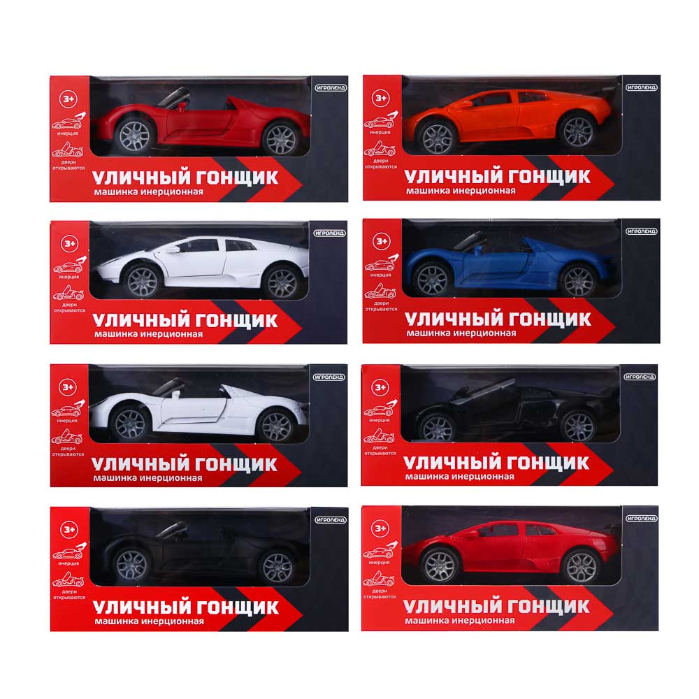 Машина "Уличный гонщик", инерция, двери откр., ABS, 15х6,5х7,7 см, 8диз ИГРОЛЕНД (1/72/288)