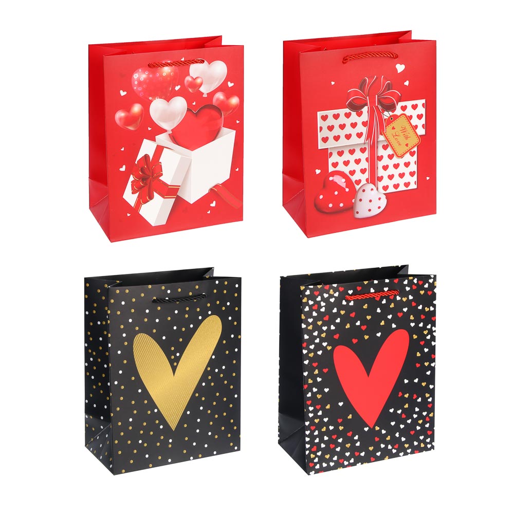 Пакет подарочный бумажный M 18x23x10 см, "Сердце" арт 1, 4диз LADECOR (8/288)