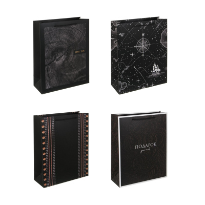 Пакет подарочный бумажный L 26x32x10 см, для мужчин арт 1, 4диз тм LADECOR (8/8/240)