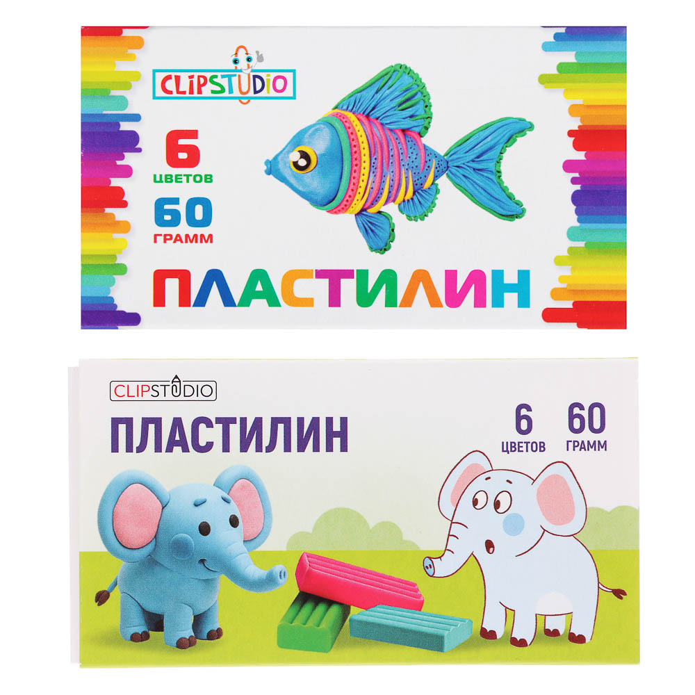 Пластилин  6цв ClipStudio 60грамм в картонном выдвижном пенале (1/20/60)