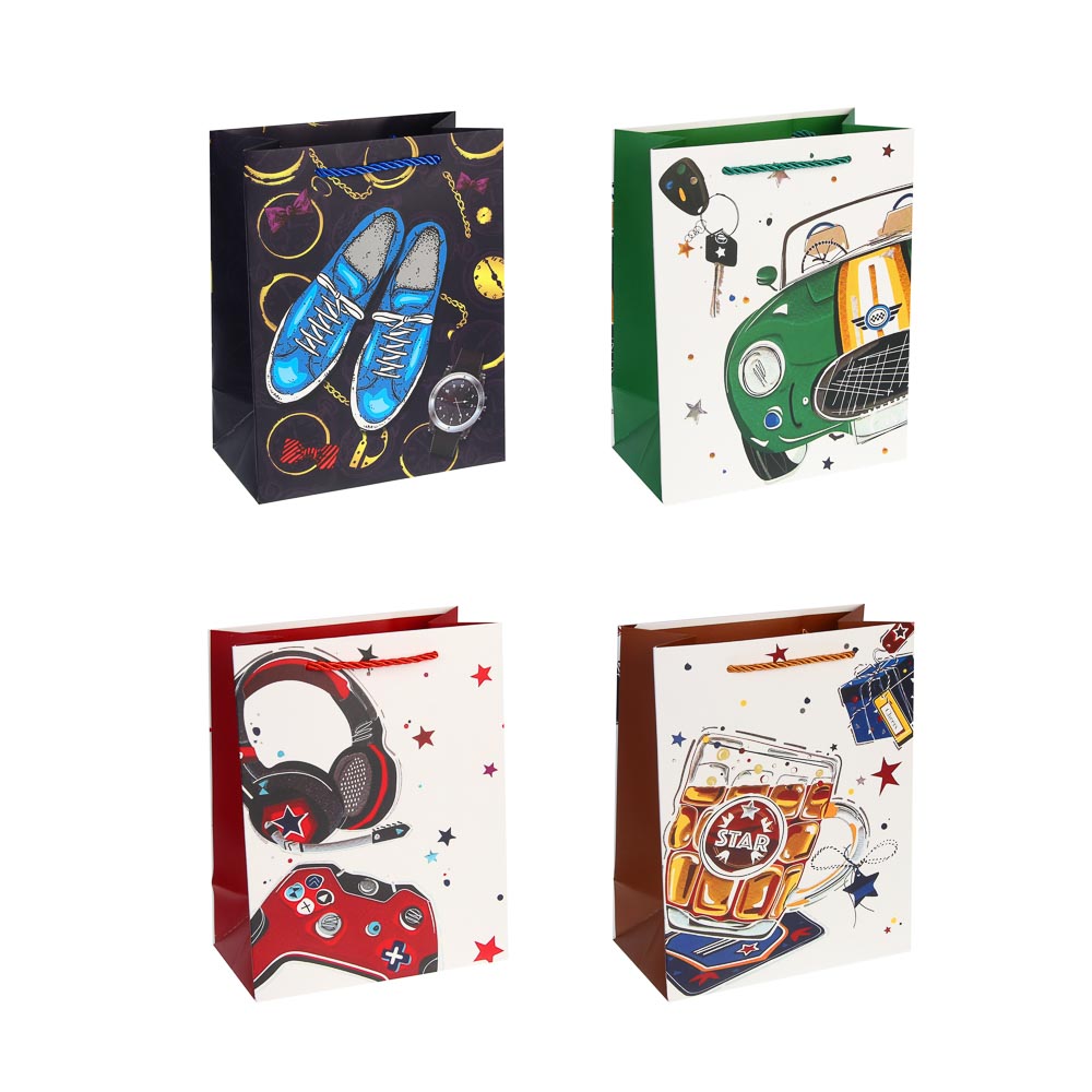 Пакет подарочный бумажный M 18x23x10 см, д/мужчин арт 2, 4диз LADECOR (8/8/288)