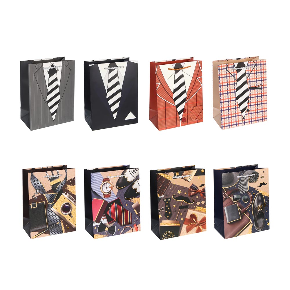 Пакет подарочный бумажный M 18x23x10 см, д/мужчин арт 1, 8диз LADECOR (16/16/288)