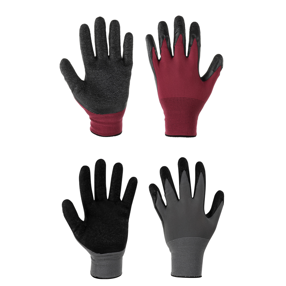 Перчатки с морщин. латексным полуобливом р.10, 25см, полиэстер, 55г INBLOOM (1/12)