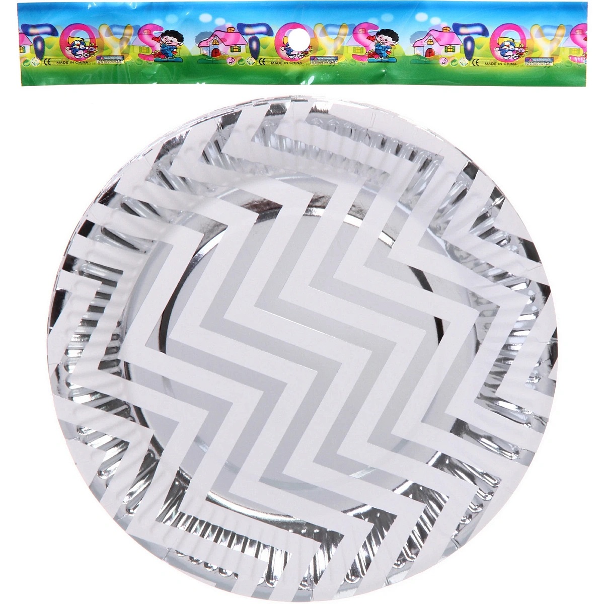 Тарелка бумажная 18 см  в наборе 10 шт. "Зигзаг" серебро