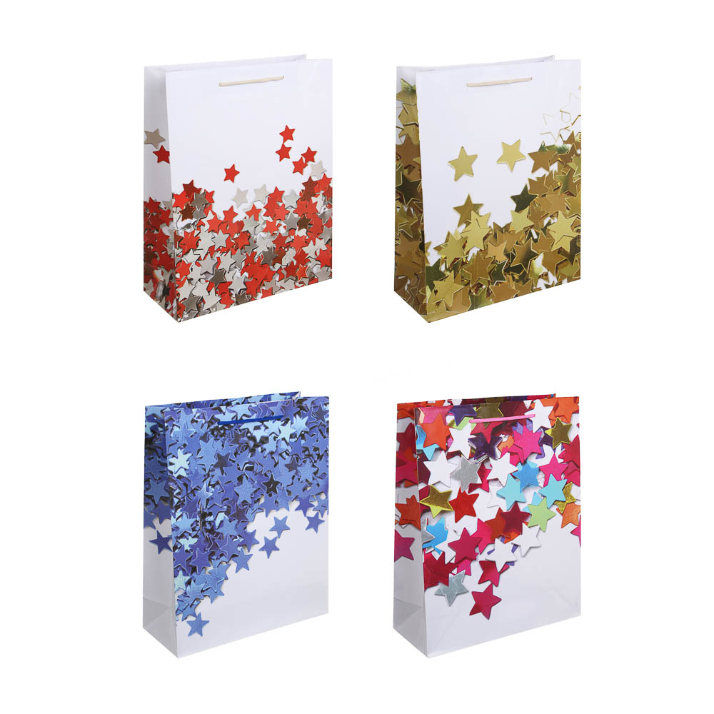 Пакет подарочный, бумажный, 26x32x10 см, 4цв, звезды LADECOR (12/12)