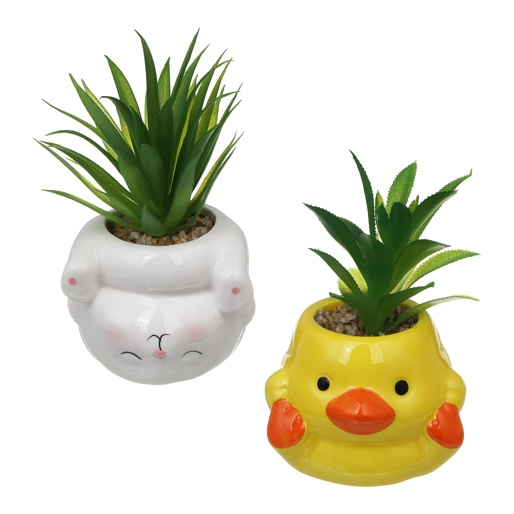 Суккулент искусственный в кашпо, 9х13-16,5 см, керамика, пластик, 2диз (6/6/48)