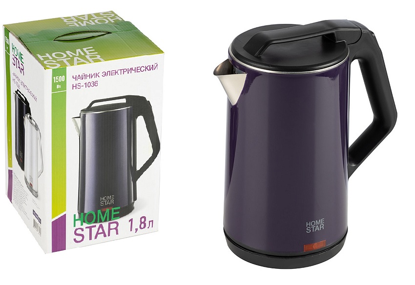Чайник Homestar HS-1036 (1,8 л) фиолетовый, двойной корпус (1/12)