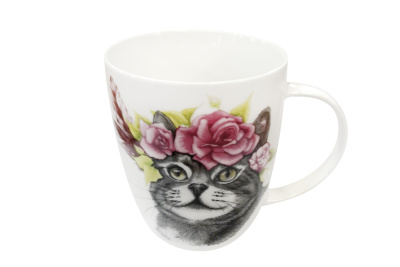 Кружка 420мл Cat in flowers ф.дерби 12 см*9 см*10 см(фарф.) (6/48)