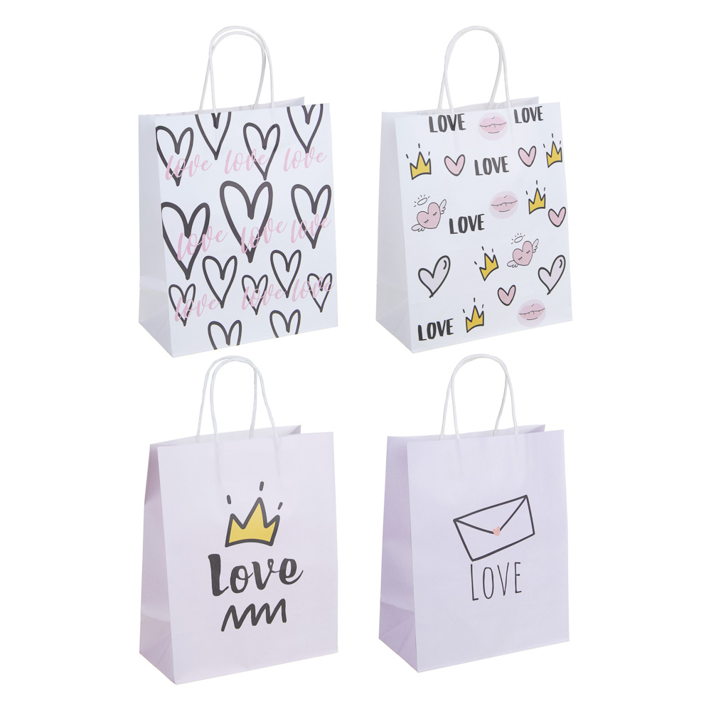 Пакет подарочный, бумажный, 22x27x11 см, 4диз, LOVE LADECOR (1/12)