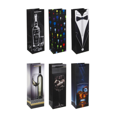 Пакет подарочный бумажный 12x9x35 см, д/бутылок арт 1, 6диз LADECOR (12/12/240)