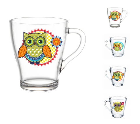 Кружка для чая 250мл "Совы" (стекло) (20)