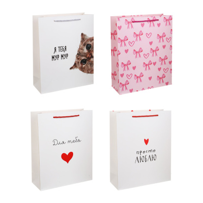 Пакет подарочный бумажный L 26x32x10 см, 4диз LADECOR (8/8/240)