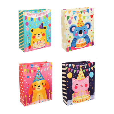 Пакет подарочный бумажный L 32x26x10 см, детский, 4диз LADECOR (8/8/240)