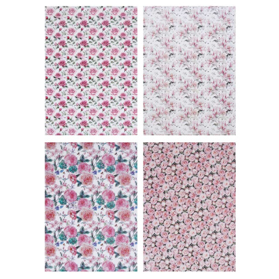 Бумага д/упаковки подарков 70х100 см, 70 г, "Цветы" арт 1, одностор., 4диз LADECOR (4/4/240)
