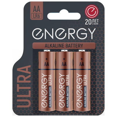 Батарейка алкалиновая Energy Ultra LR6/3B (АА) (10/80)