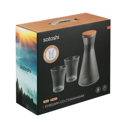 Набор Кувшин 1,8л, 6 стаканов 200мл, стекло, бамбук SATOSHI (1/12)