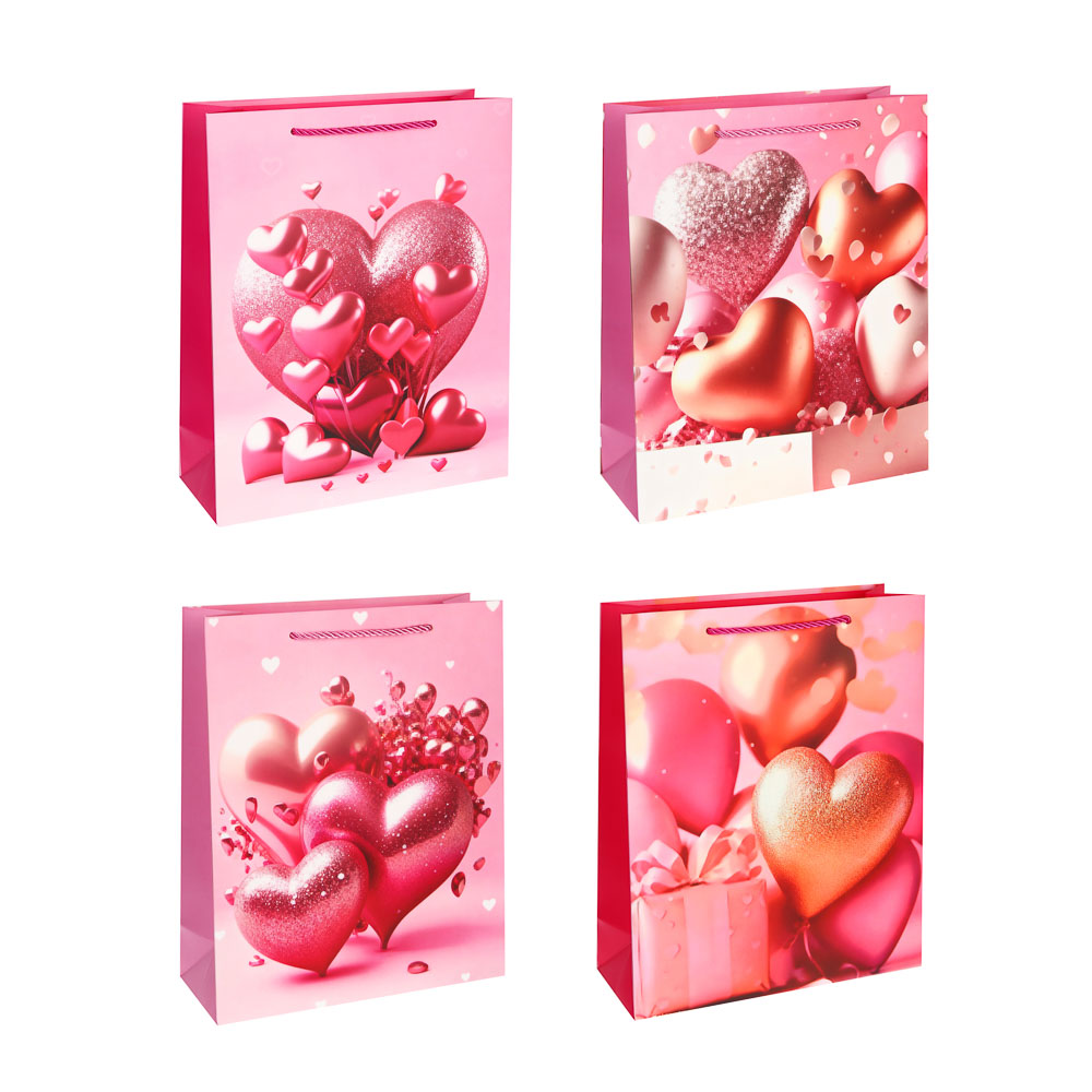 Пакет подарочный бумажный L 26x32x10 см, "Сердце" арт 3, 4диз LADECOR (8/240)