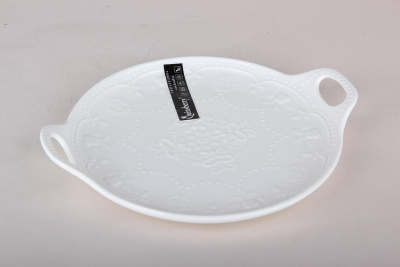 Блюдо 23*20см сервировочное с ручками (фарф.) (8/24)