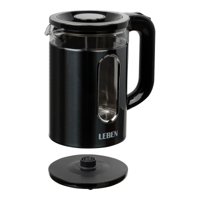 Чайник электрический 1,8л, 1500Вт, стеклянная колба, металл, пластик, серый LEBEN (1/12)