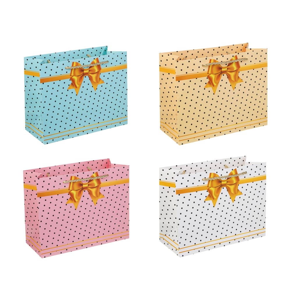 Пакет подарочный бумажный M 23x18x10 см, 4диз LADECOR (8/8/288)